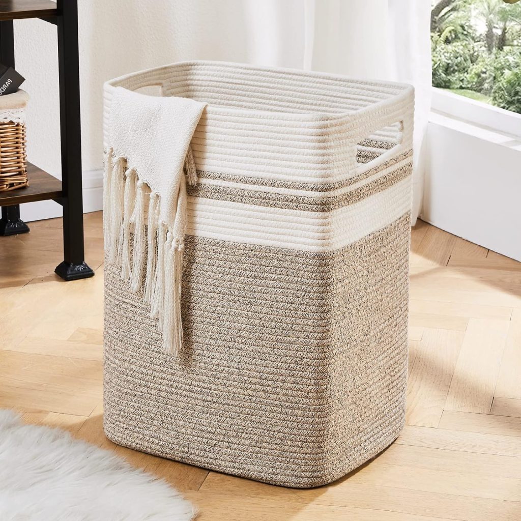 a basket on a wood floor, Small Laundry Room 